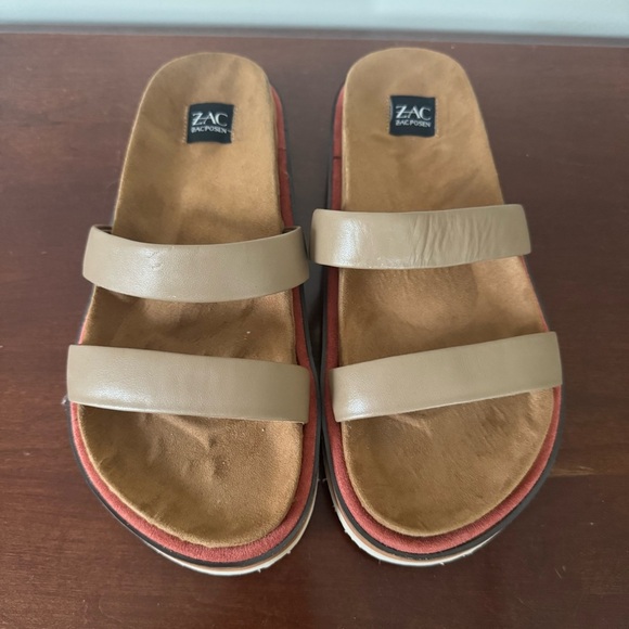 ZAC ZAC Posen Shannon coffee leather slide slip-on straps platform sandal 8M - Picture 4 of 7